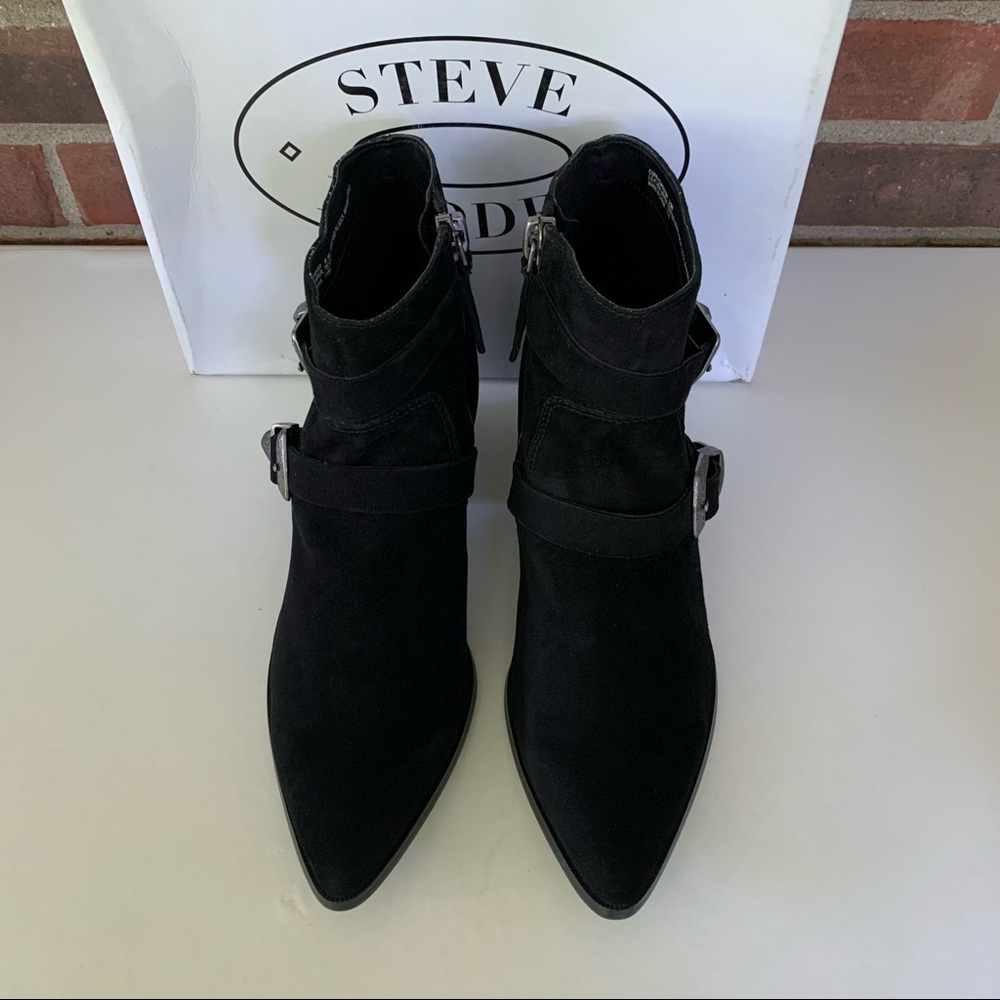 Steve Madden Cuff Black Suede Western Ankle Boots Buckle US 9.5 M - Picture 3 of 8